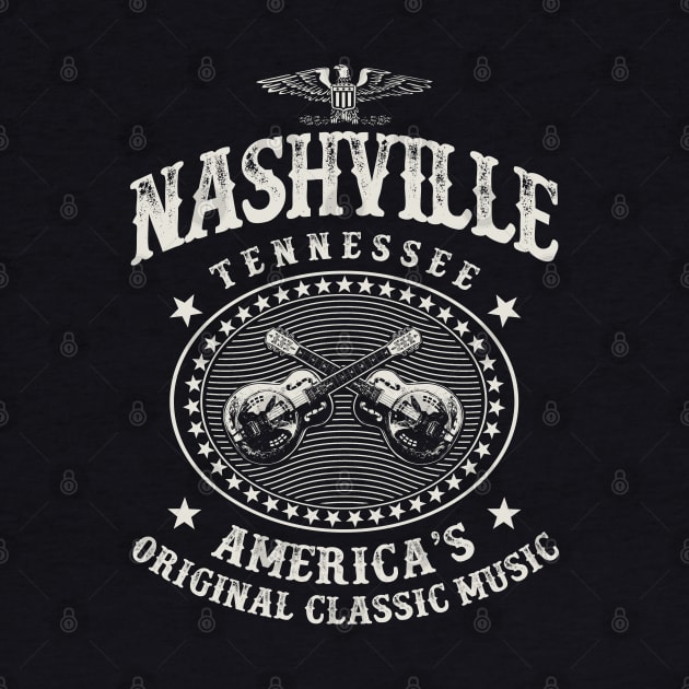 Nashville Music City Tennessee Guitars Vintage by Designkix